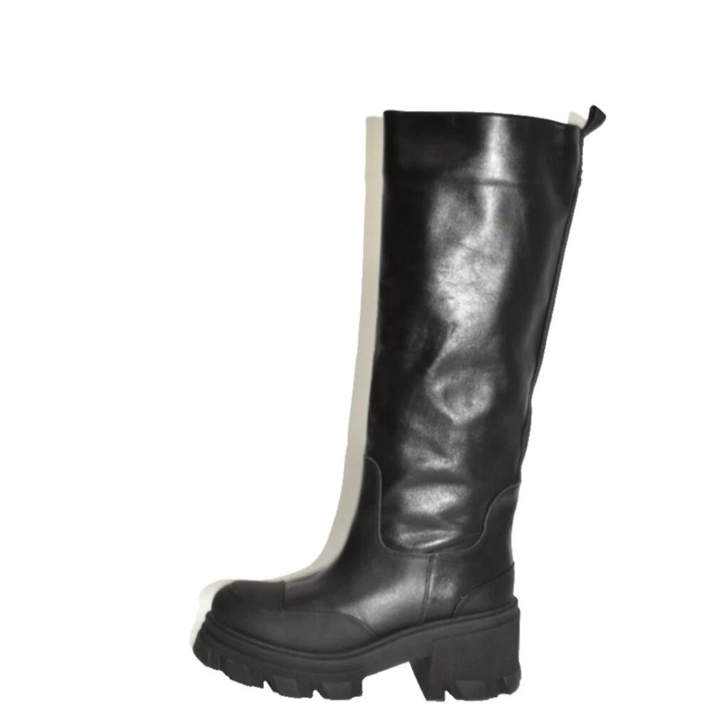 New! GANNI Leather Knee High Tubular Platform Boot Black Size 10 US 40 EU DD393A - Picture 3 of 8